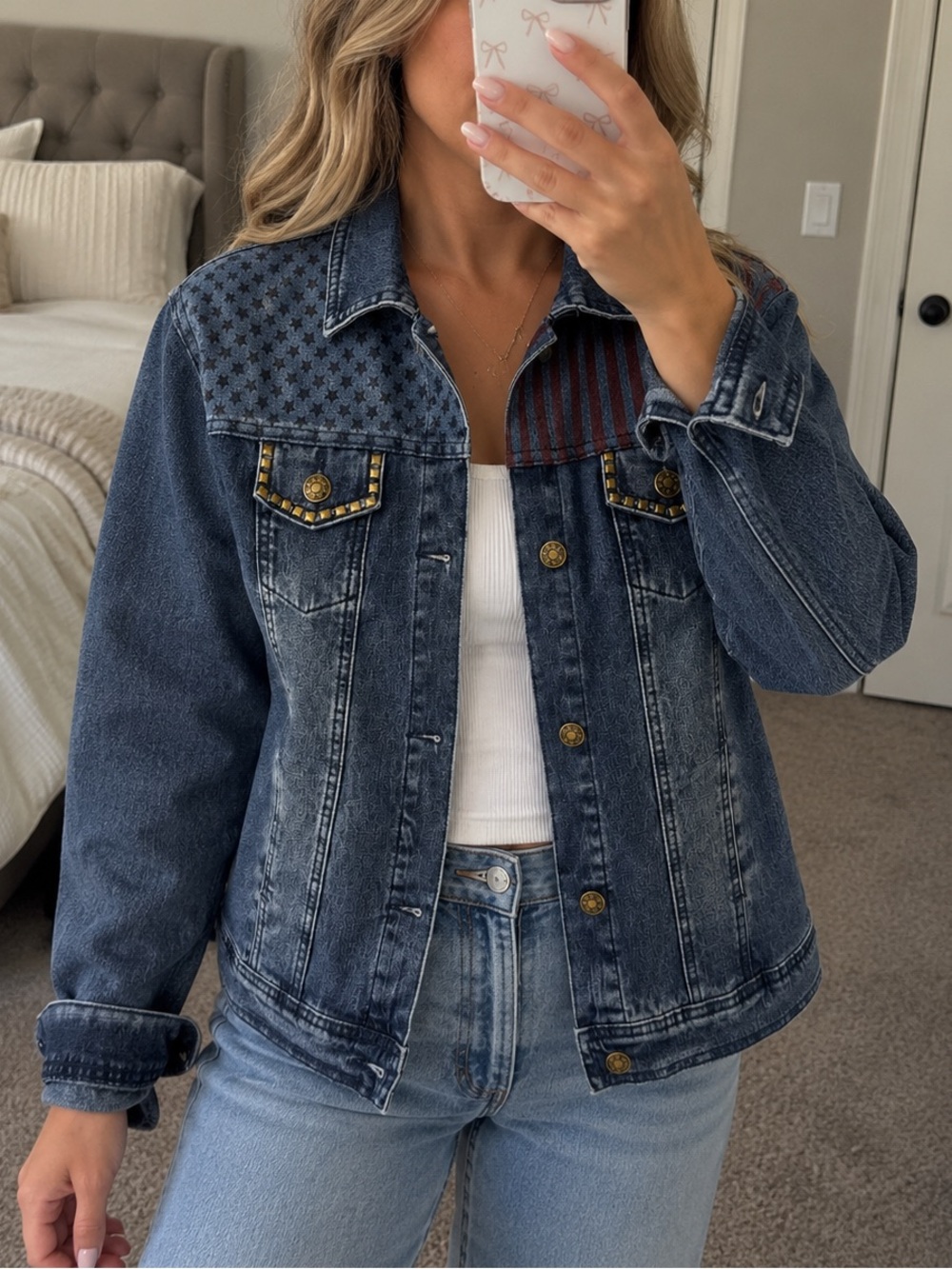 DG2 by Diane Gilman Blue Denim Jacket with Red Accents